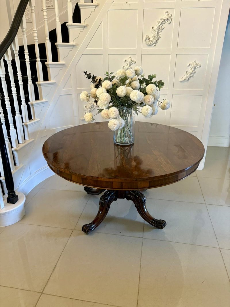 Outstanding Quality Antique Victorian Carved Rosewood Circular Dining Table - Image 8